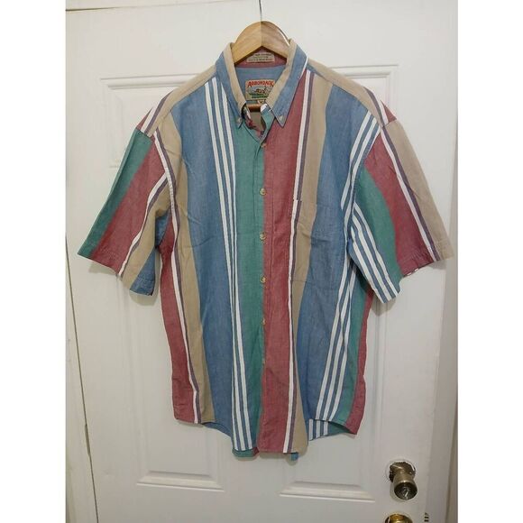 Vintage adirondack mens medium BRUSH WASHED CHAMBRAY green tan shirt country - Picture 2 of 7